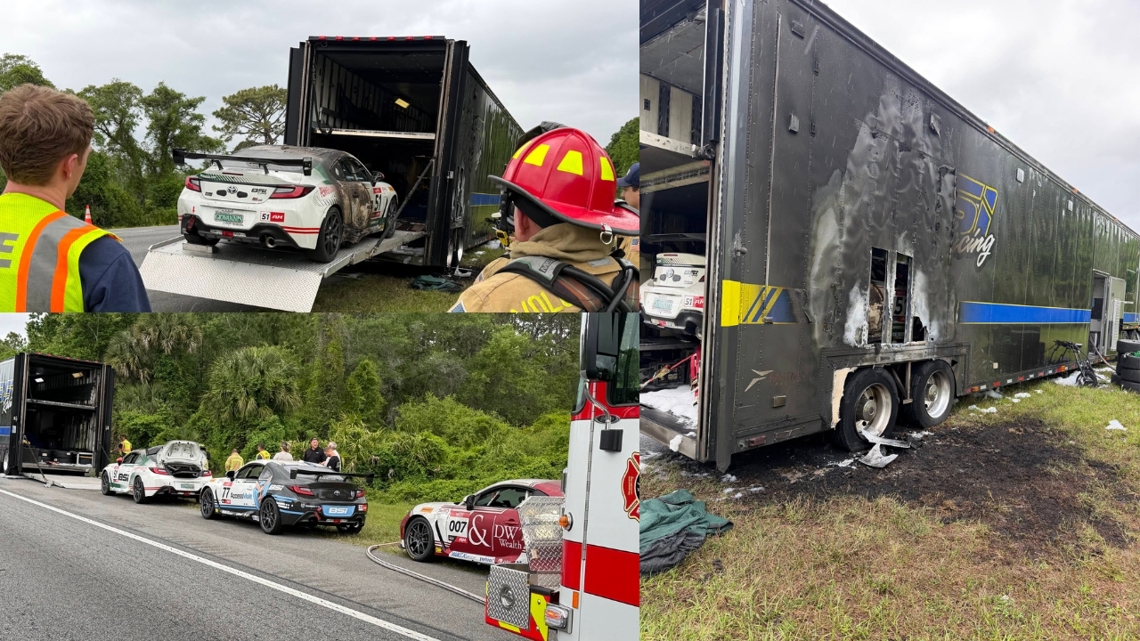 I-95 trailer fire between Edgewater and New Smyrna Beach damages racecars, no injuries reported