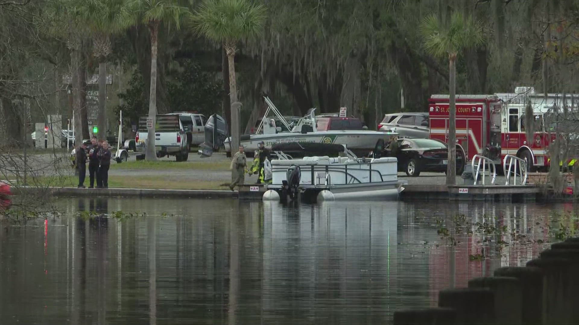 The boat launched from Trout Creek in St. Johns County Friday afternoon. One boater went overboard around 1 p.m. A search effort continues Friday afternoon.