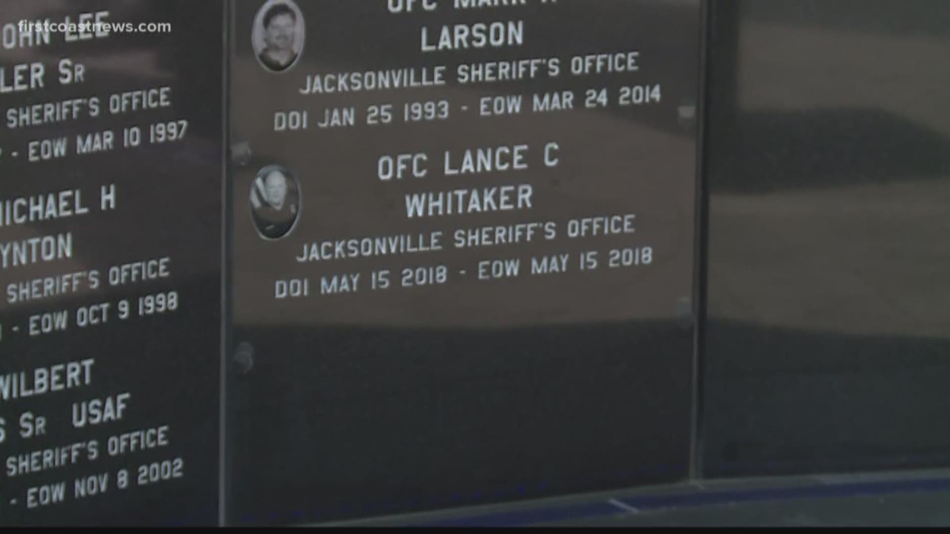 Officer Lance Whitaker's name was the latest to be added to the Police Memorial Wall at the Vystar Veterns Memorial Arena.