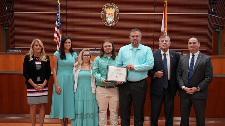 Bailey family presented remembrance certificate for Tristyn by St. Johns County Commissioners