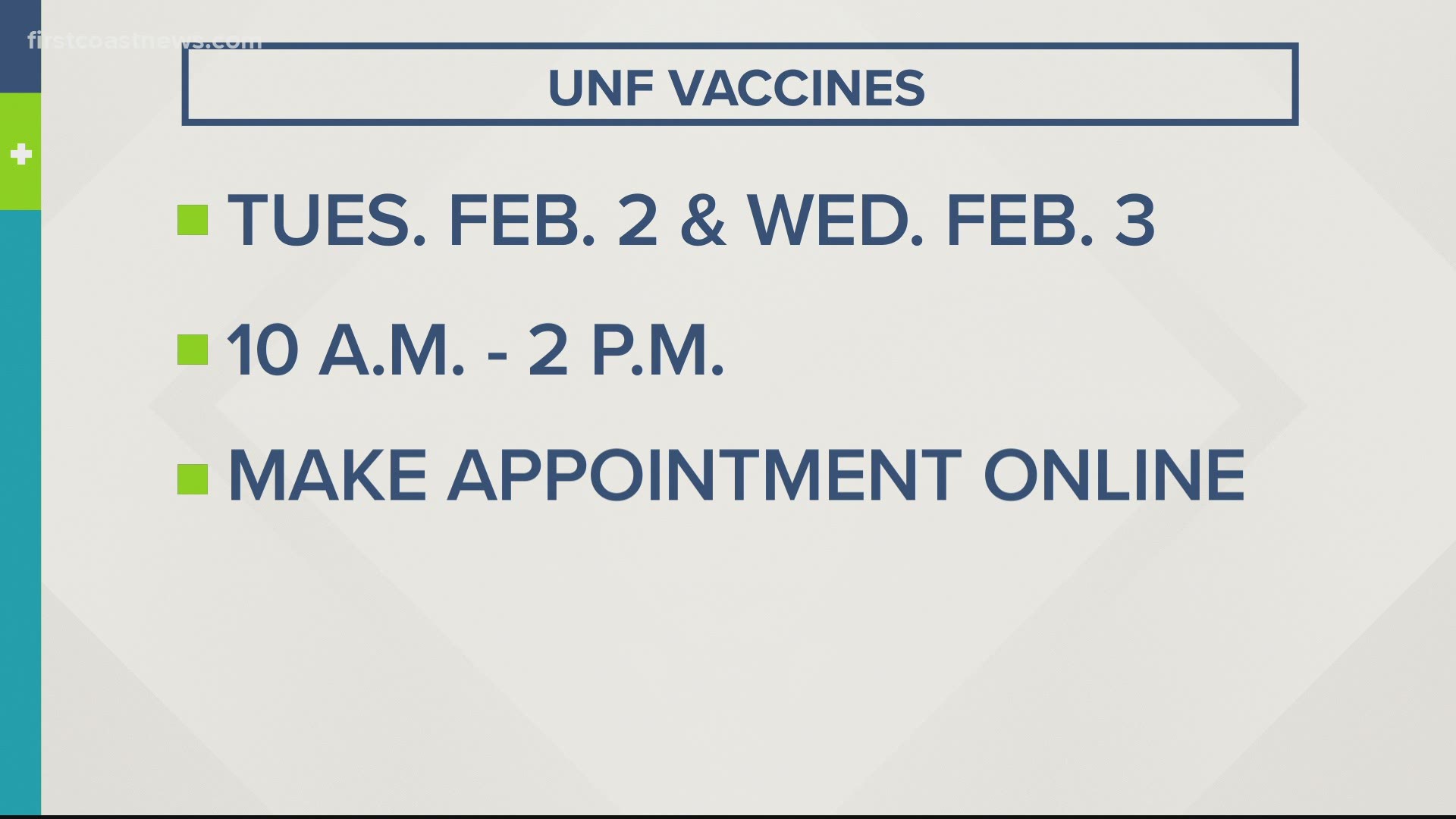 The clinic will be at the UNF Field House on Feb. 2 and Feb. 3. Employees must schedule an appointment and fill out a form before receiving the vaccine.