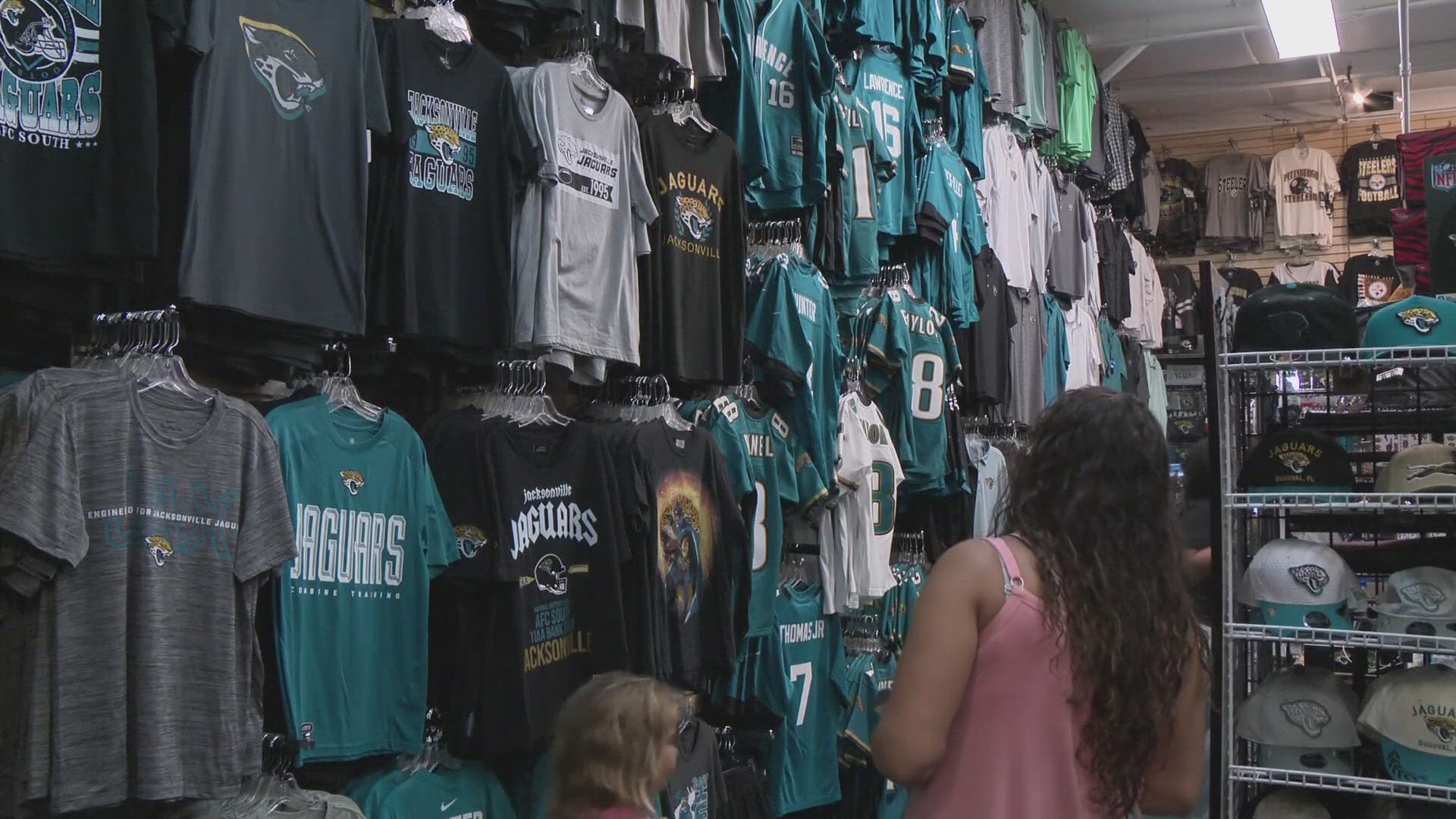 Fans have been loading up on merch as the Jaguars are set to take on the Carolina Panthers on Sunday at EverBank Stadium.