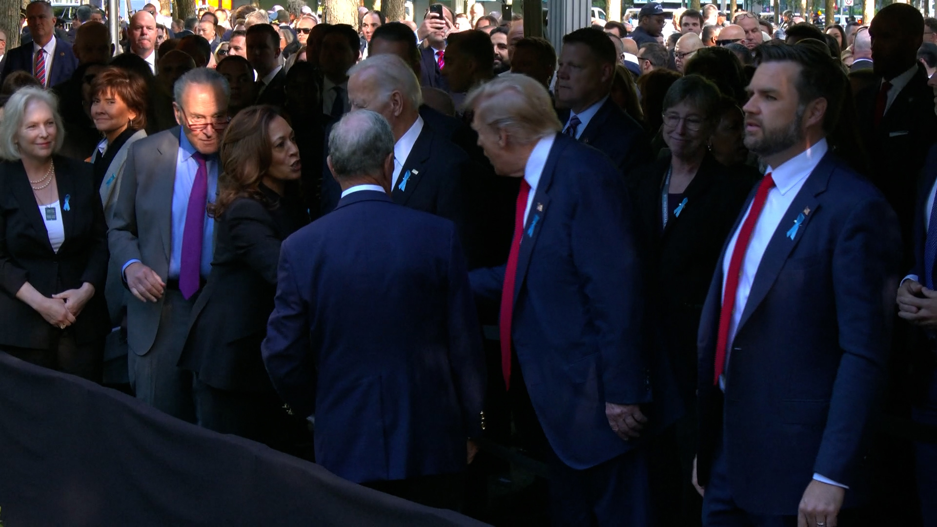 President Biden, Vice President Harris, Former President Trump, and Senator JD Vance on hand for this morning's 9/11 Memorial ceremony in New York City.