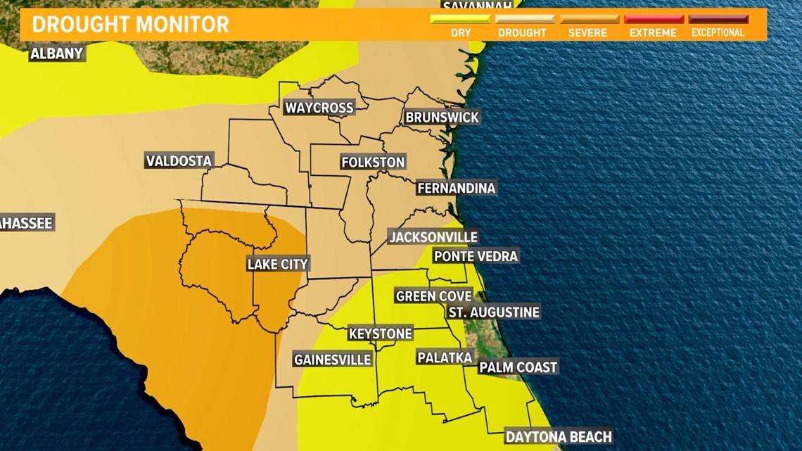 Below average rainfall and drought conditions in Jacksonville