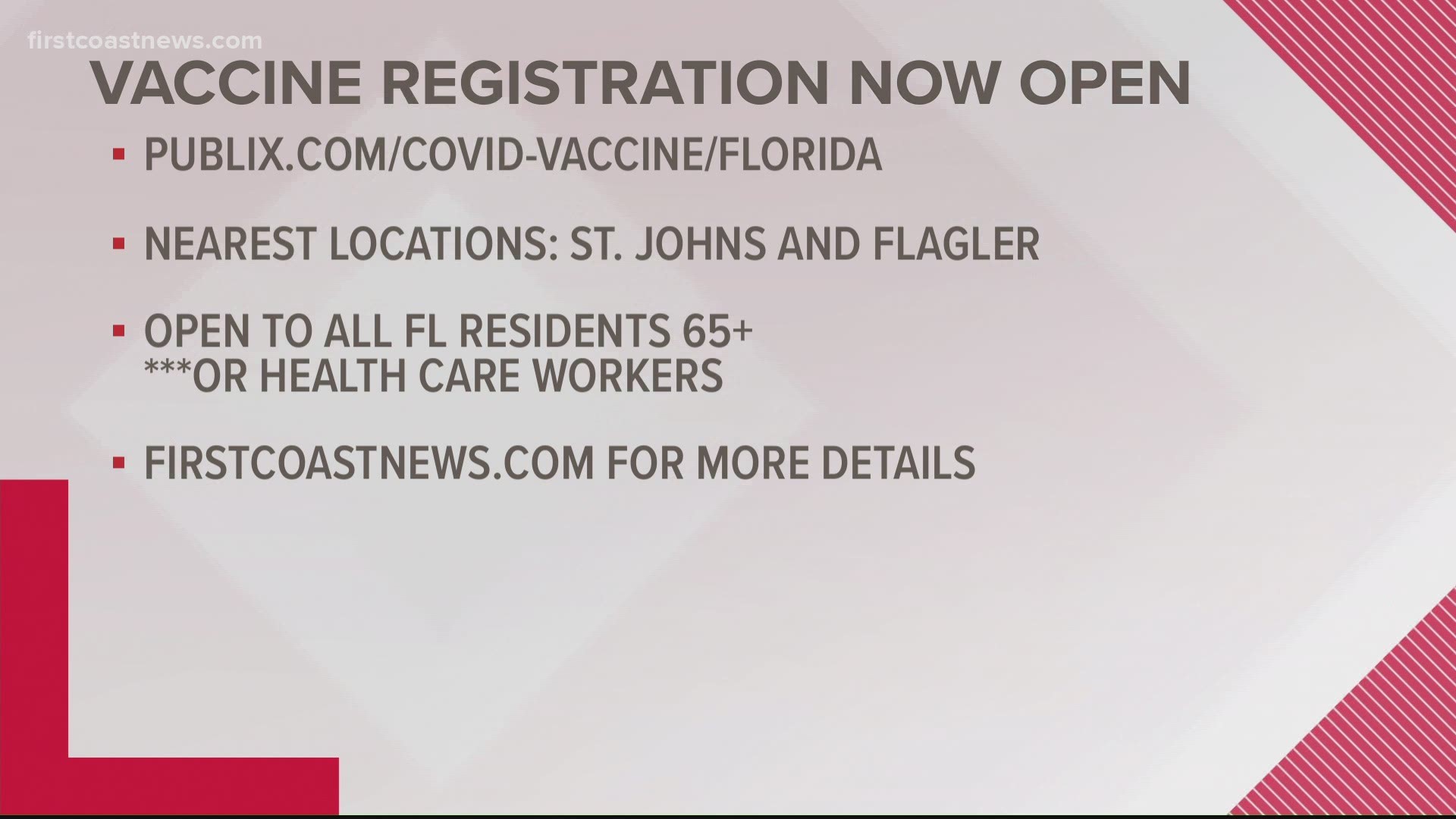 Locally, the appointments can only be made in St Johns County and Flagler but you don't have to be a resident to apply.
