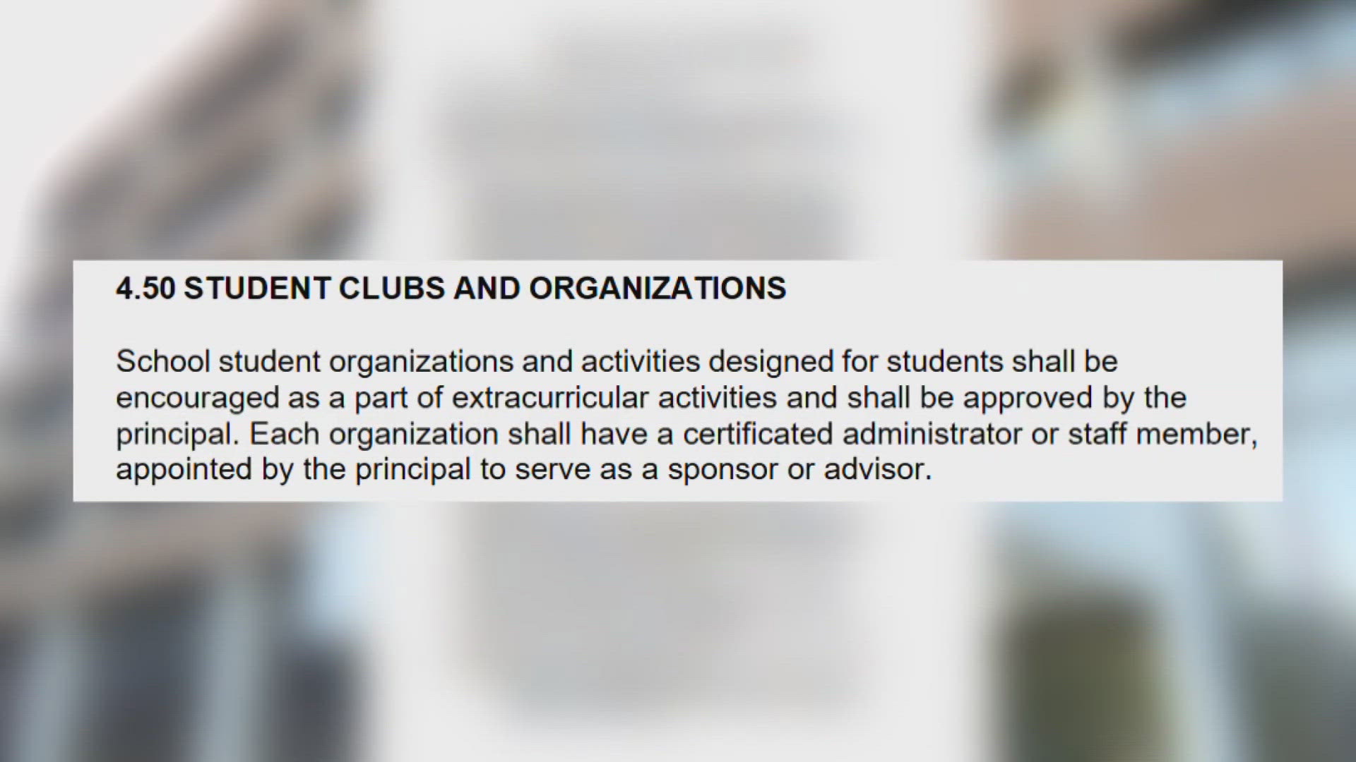 School board member April Carney opened up discussion to change the district's policy for student organizations.