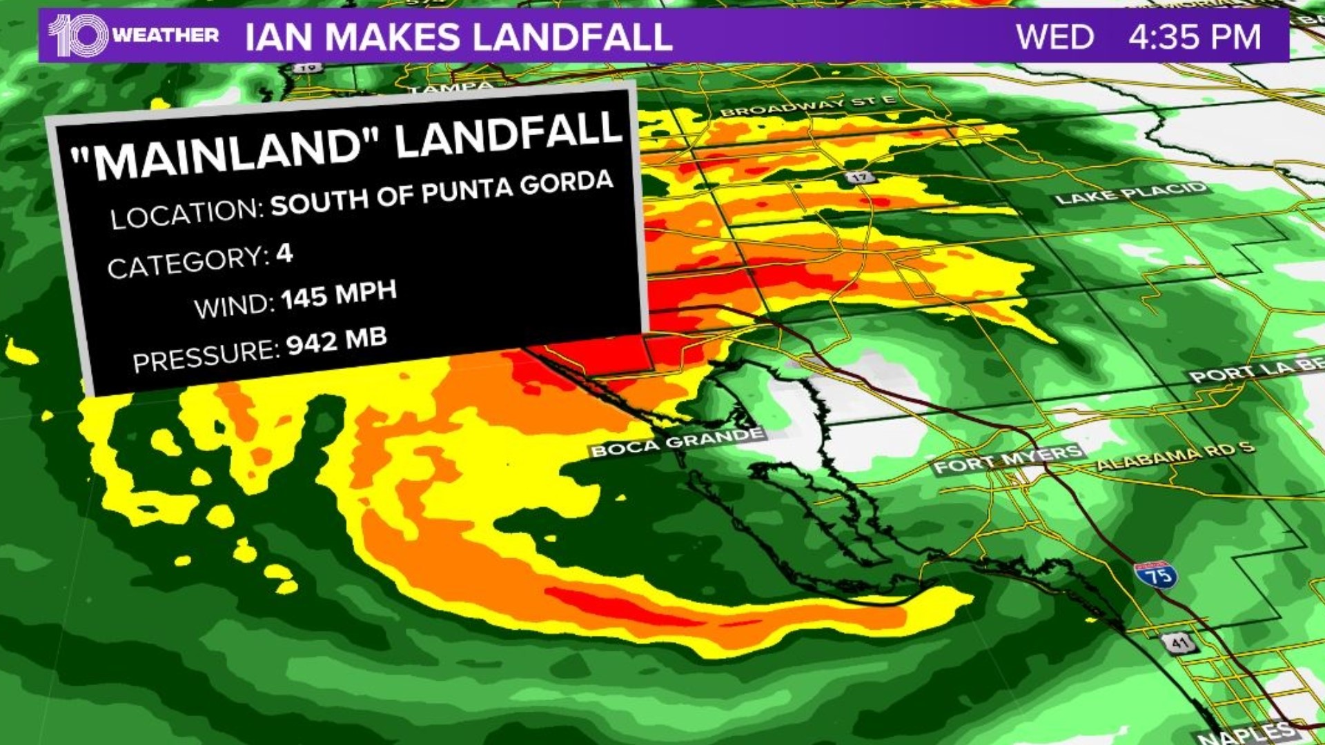 Ian has made landfall as a Category 4 Hurricane near Cayo Costa. The storm is expected to weaken to a Tropical storm as it moves over the state.