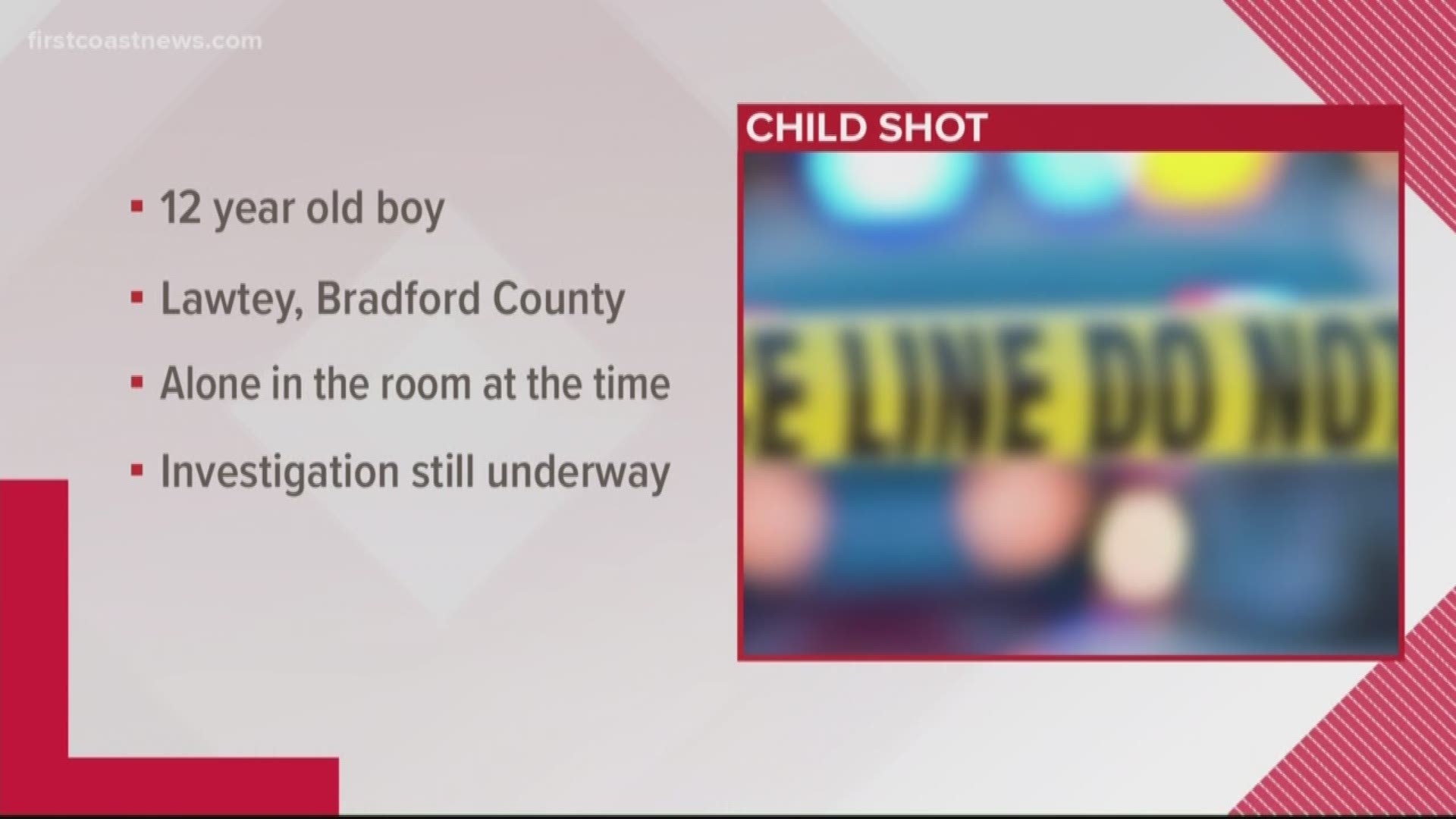 Police are not looking for a suspect, saying the boy was the only one in the room when he suffered the gunshot wound.