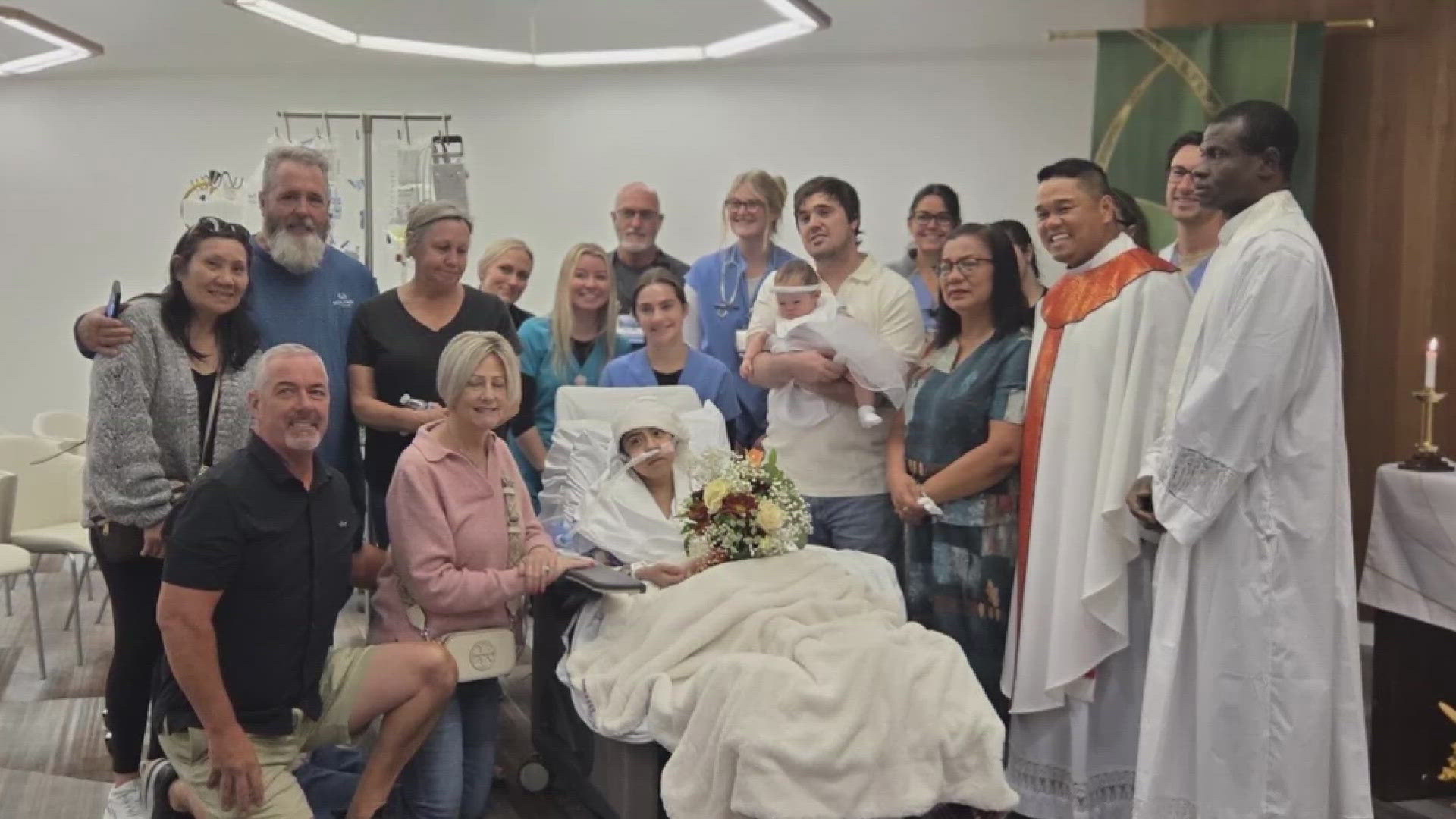 A woman battling advanced colon cancer fulfilled two of her biggest wishes — a wedding and her baby’s baptism — right from her hospital bed at Mayo Clinic.