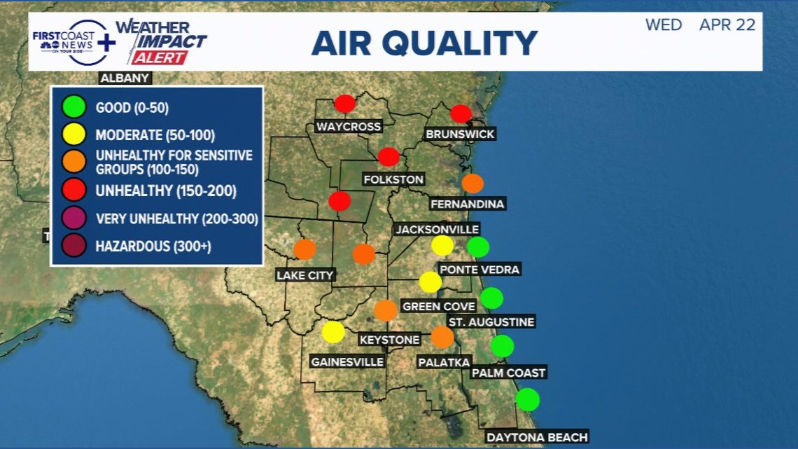 A look at air quality around the First Coast as wildfire smoke worsens