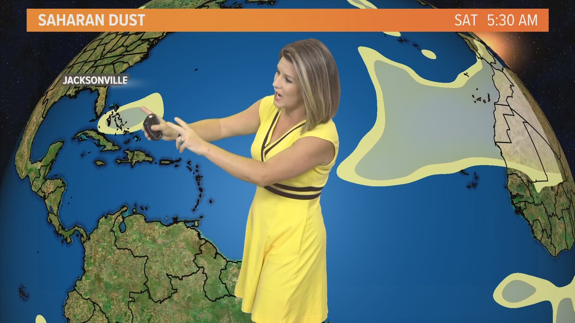 Meteorologist Lauren Rautenkranz says the dust plume will move over the Bahamas and portions of Florida as early as Saturday.