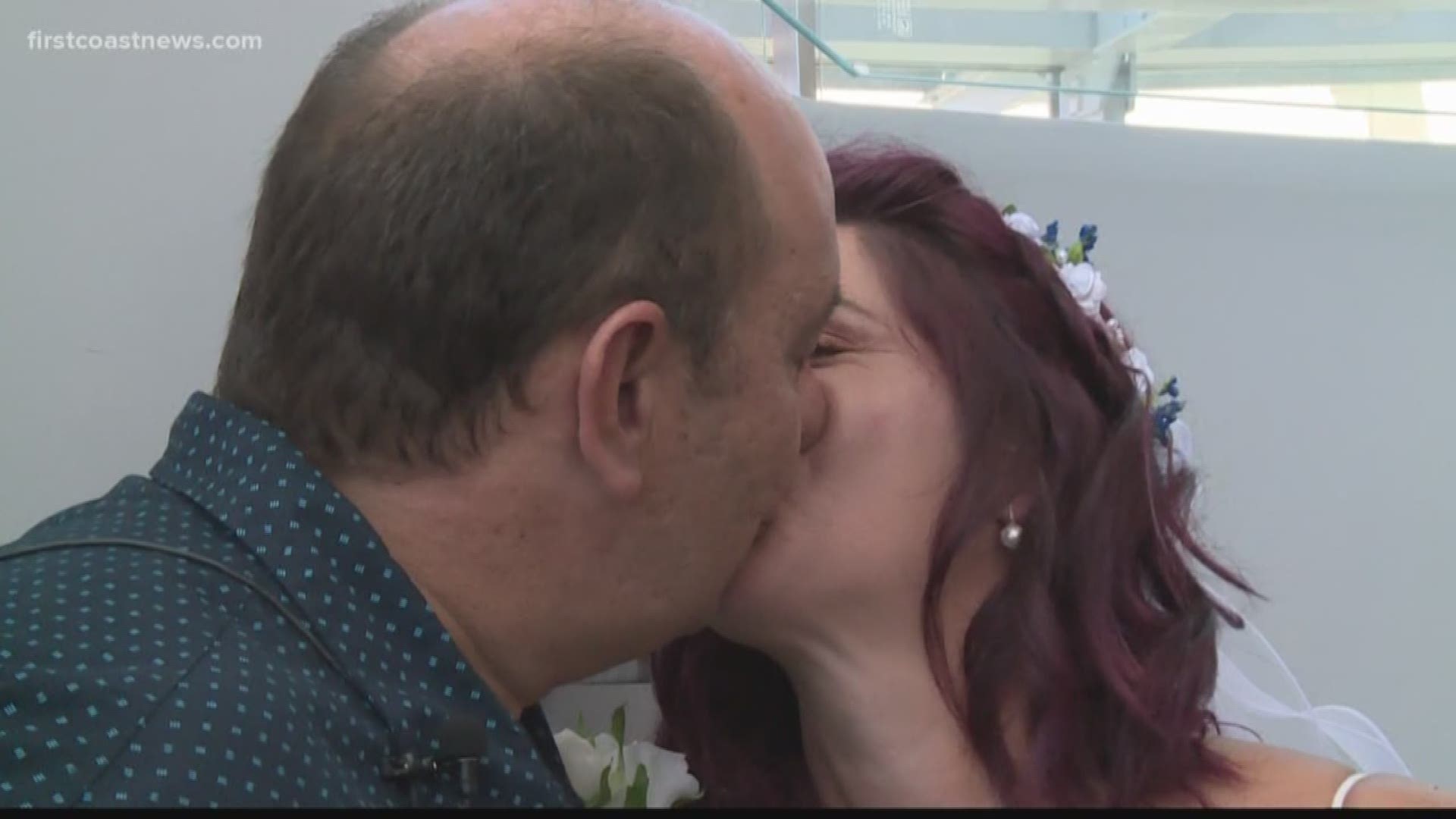A couple in love fighting cancer got married at UF Proton Therapy Institute in Jacksonville.