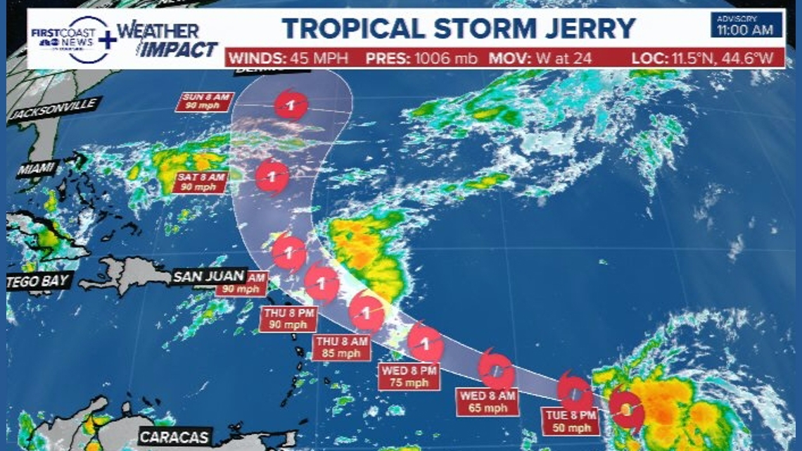 Tropical Storm Jerry forms in east Atlantic; expected to pose no threat to mainland U.S.