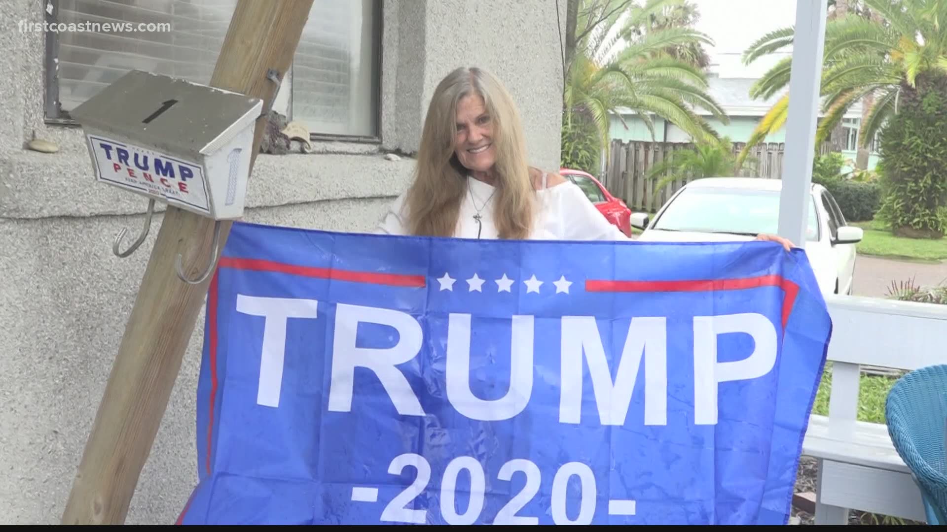 A Neptune Beach woman says her sign supporting President Trump was stolen, along with similar signs belonging to her neighbors.