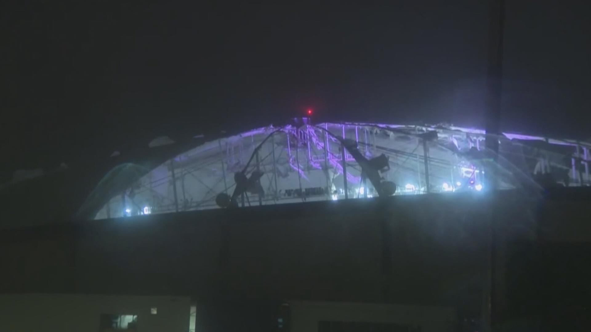 Roof torn off Tropicana Field due to winds from Milton