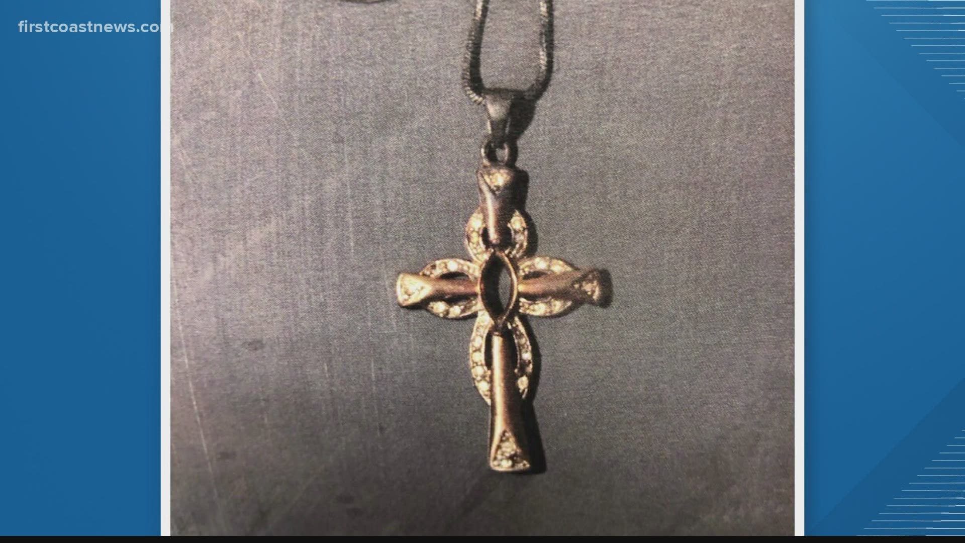 Investigators found a thin, gold chain necklace with a distinctive cross on her body, which the sheriff's office hopes might lead to the woman being identified.