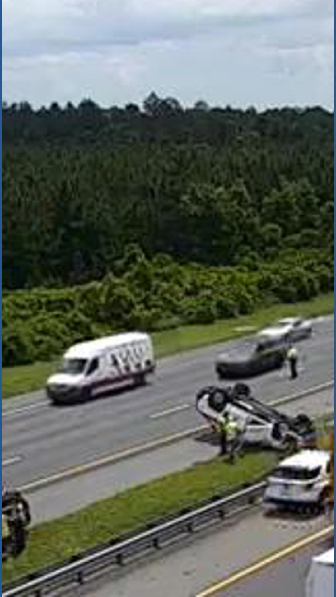 Car flips on I-95 in St. Johns County, two people taken to