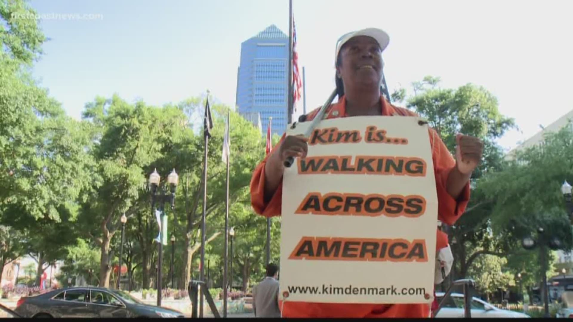 Kim Denmark has been walking across America to take homeless veterans off the street.