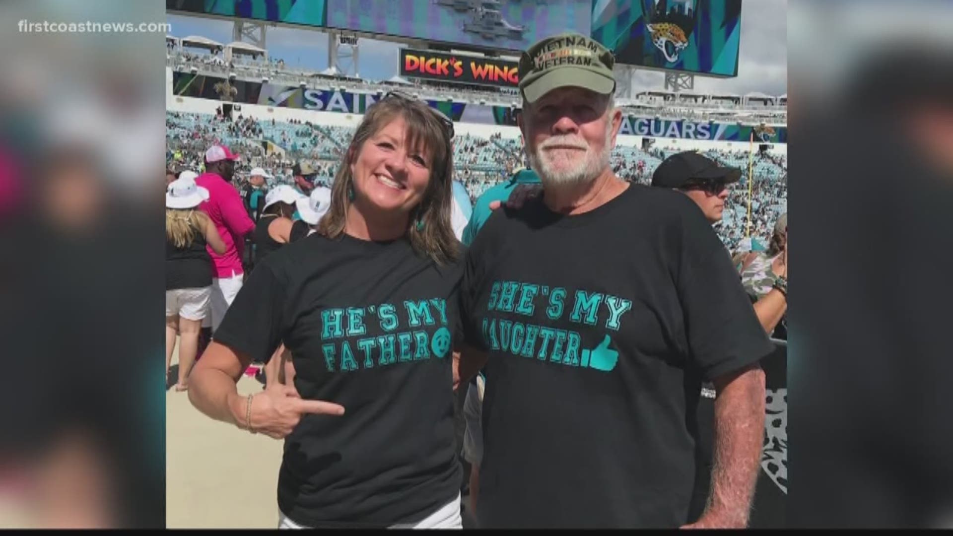 A daughter and her biological father met in March for the first time but recently spent more time together at the Jaguars game.
