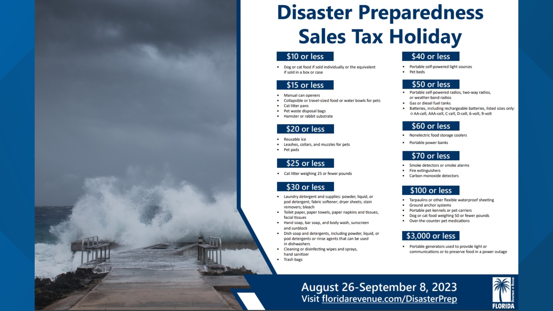 Florida Disaster Preparedness Sales Tax Holiday starts August 26