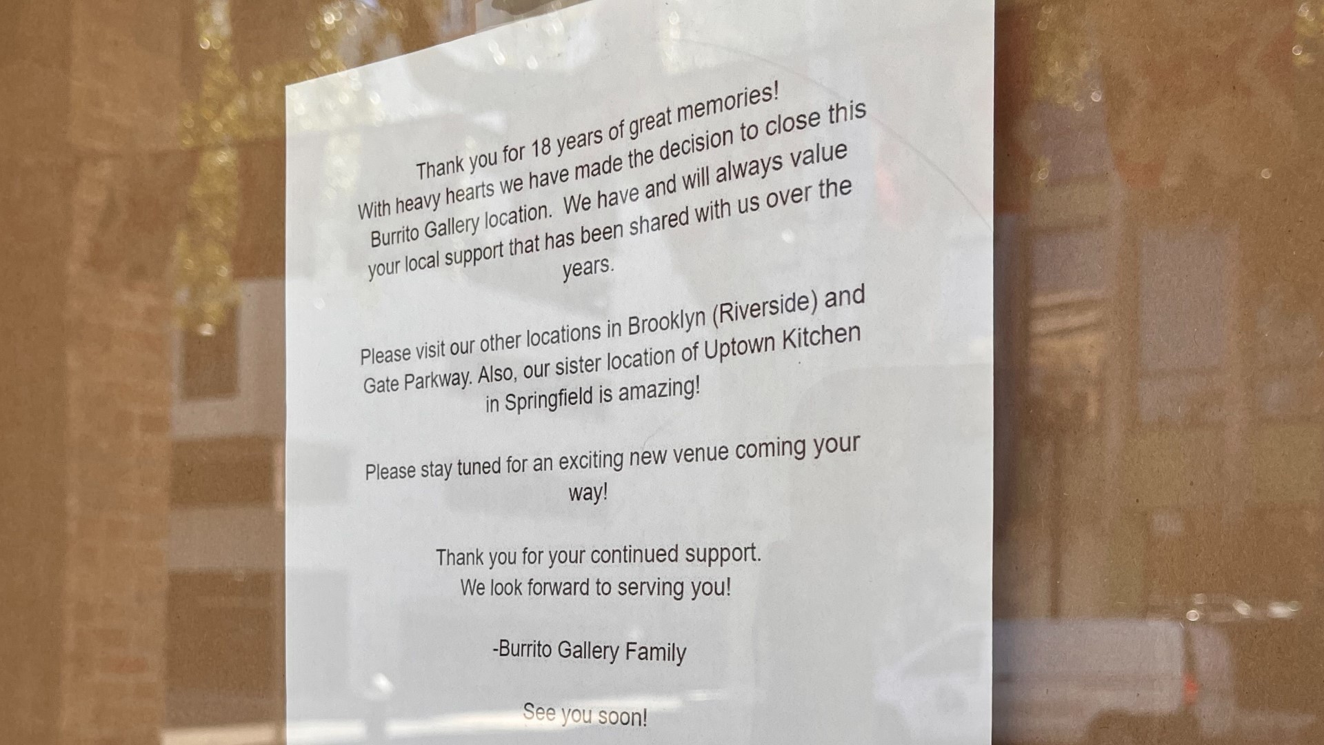 Burrito Gallery downtown closes abruptly