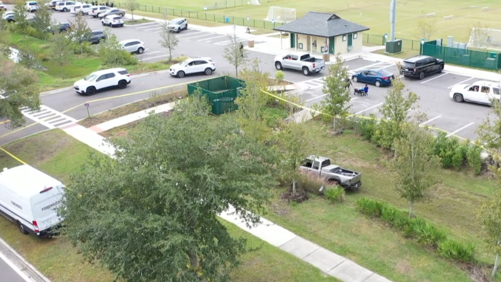 The St. Johns County Fire Rescue Department says one person was flown from the park in a helicopter. Police say the shooting was 'officer-involved.'