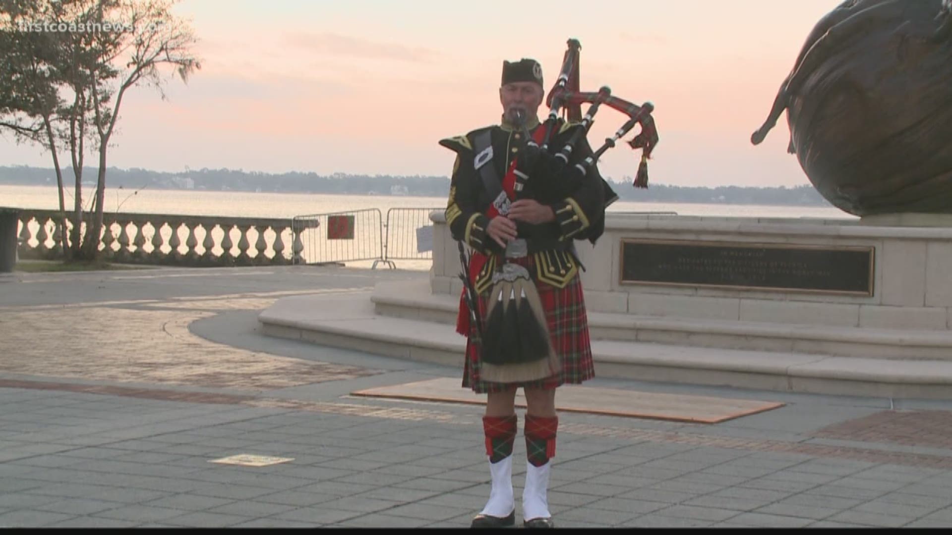 Bagpiper Doug Russell was humbled to play 'Battle's O'er' and other songs at Memorial Park Sunday, which was dedicated to those who fought in WWI.