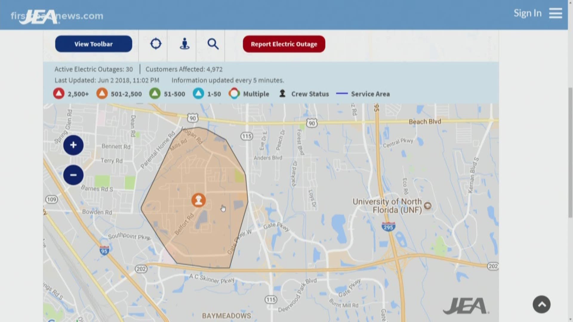 JEA is working to restore power to thousands on the Southside following an outage Saturday night.