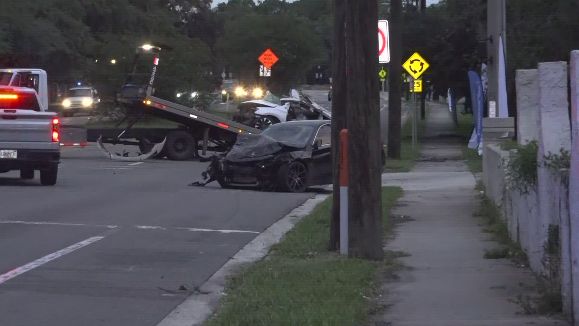 The 2600 block of University Blvd. North was shut down Tuesday morning as police investigated the crash.