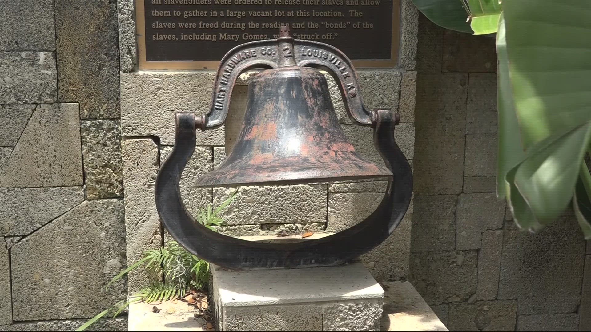 A bell marks the spot where the proclamation was read aloud to enslaved people in 1863 in St. Augustine.