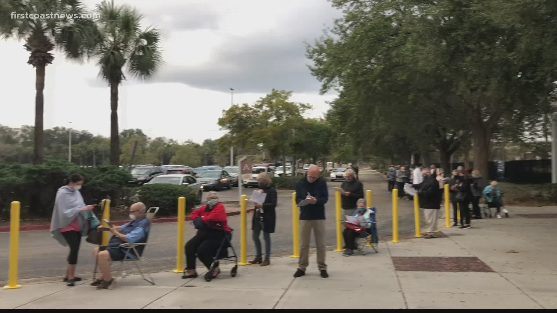 Vaccines at the Prime Osborn Convention Center were meant to start at 9 a.m., but was pushed back to 11. Police turned away people who did not have an appointment.