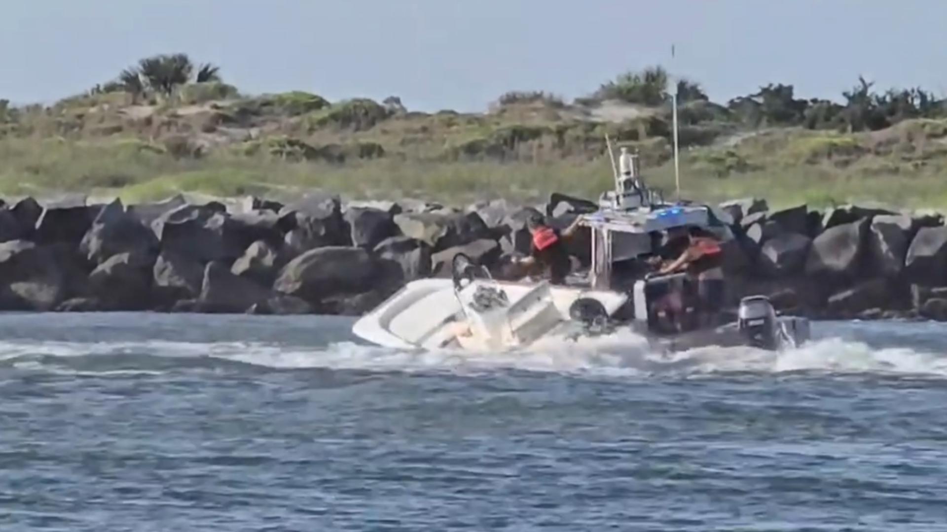 St. Johns County Fire Rescue corralled an unoccupied, fast-moving boat in the Vilano Inlet after the owner was tossed while fishing.