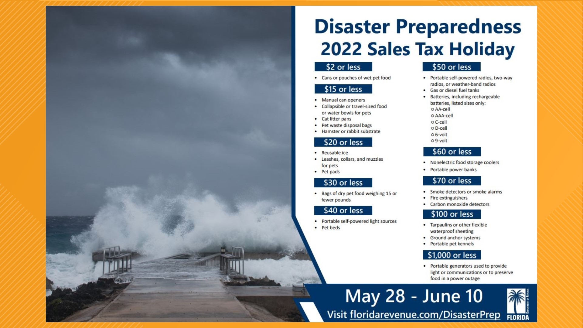 Florida's Disaster Preparedness Sales Tax Holiday runs from May 28 to