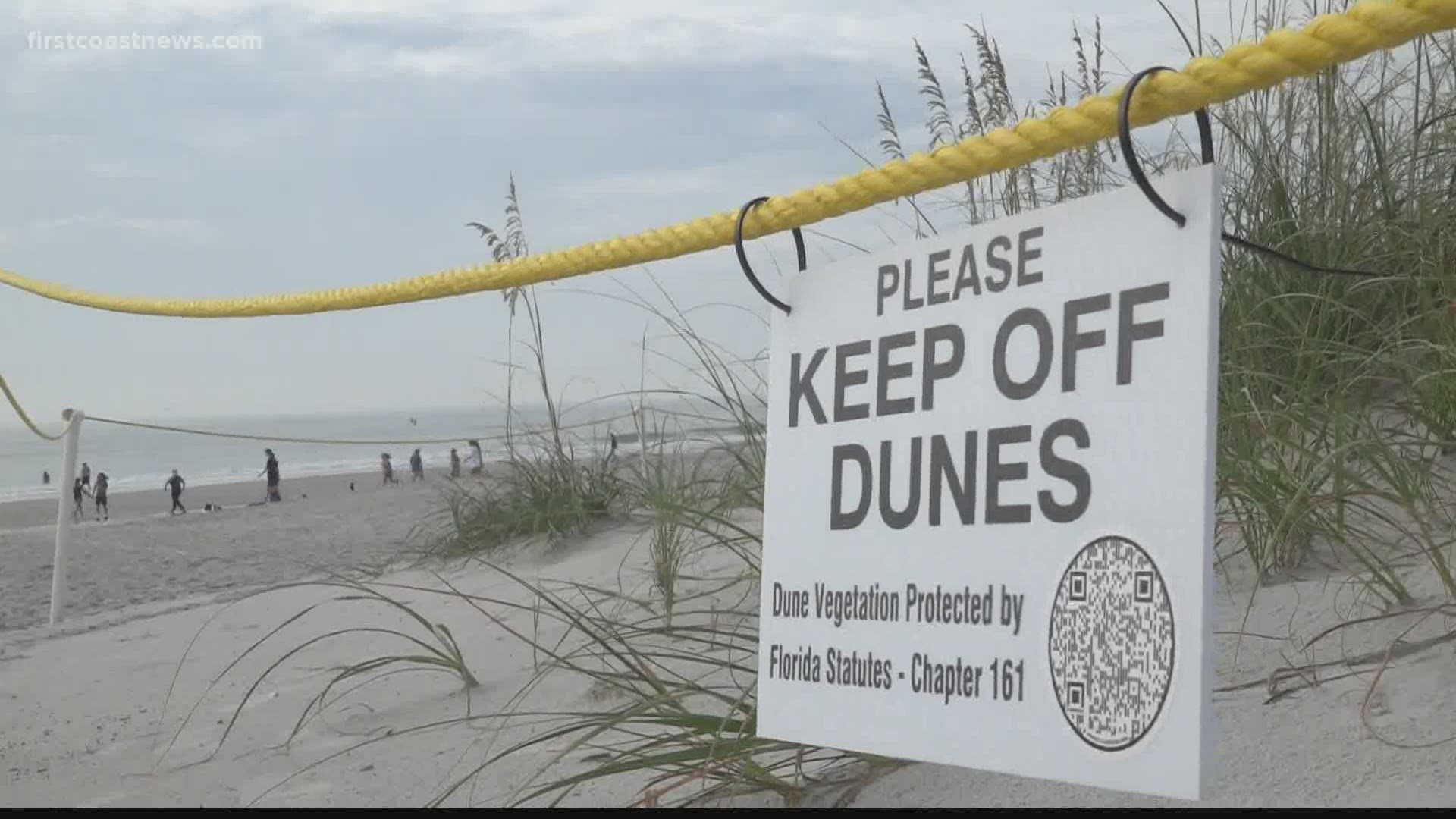 Signs that say "Keep off the dunes" are dotting the Beaches, with hopes of keeping more people away from the natural protective barrier.