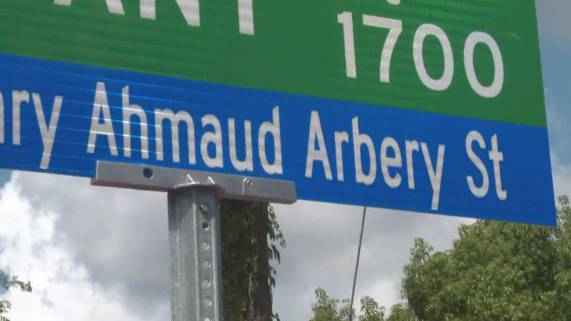 The street sign will commemorate Arbery's life. "Promise me you won't stop saying his name," his mother, Wanda Cooper-Jones, said at the unveiling.