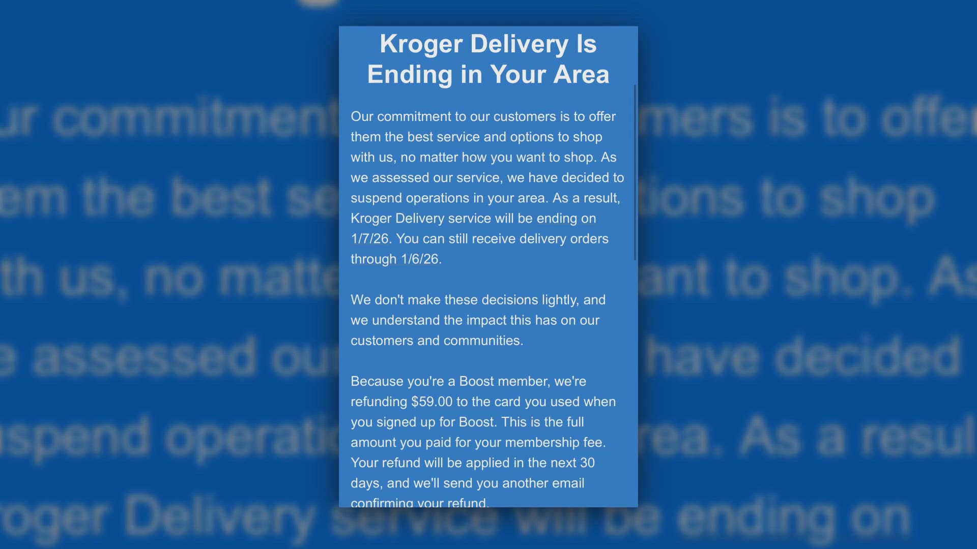 The grocer said the suspension of the service, among other changes, will improve its eCommerce profitability by approximately $400 million in 2026.