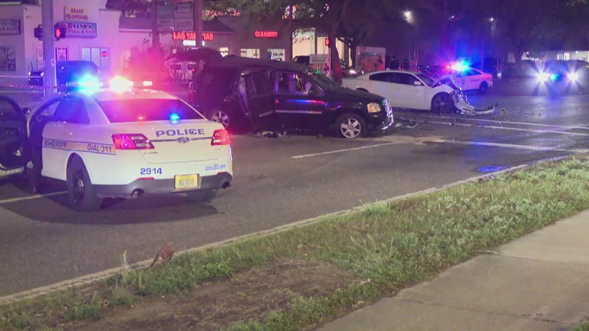The crash happened near the intersection of Old Baymeadows Road and Southside Service Road Sunday night.