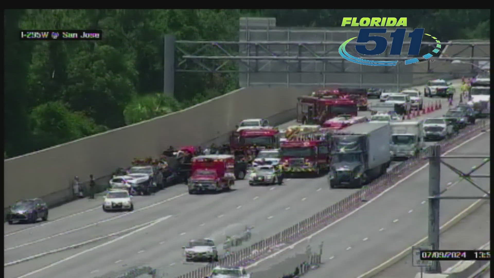 The crash shut down three lanes of traffic on I-295 as emergency crews responded.