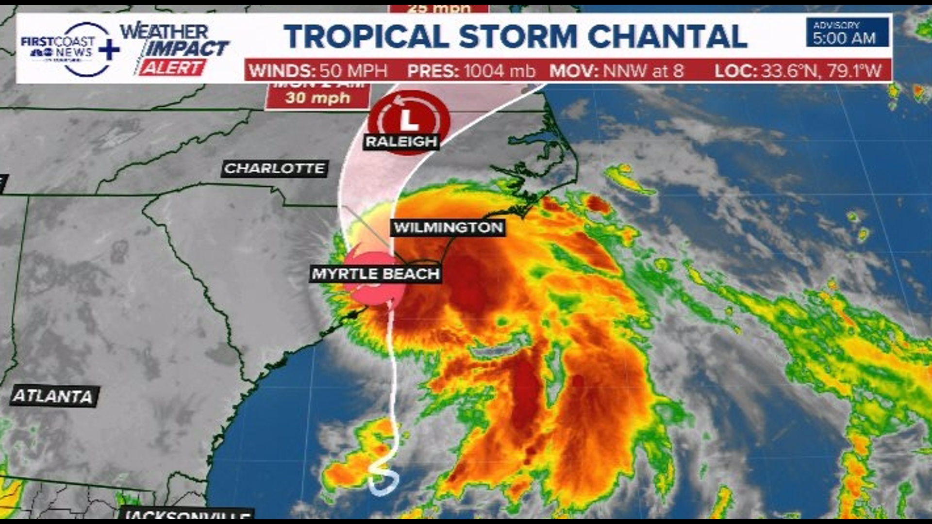 Tropical Storm Chantal moves onshore over South Carolina ...