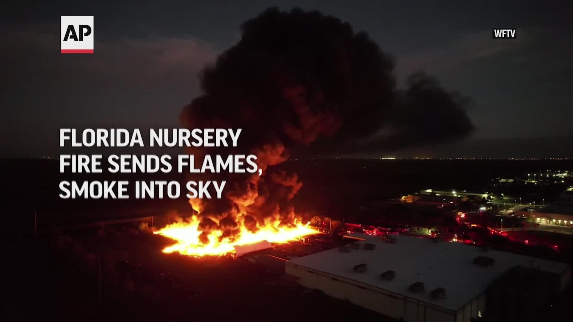 A massive fire broke out early Thursday at a nursery in central Florida, burning thousands of plastic pots that sent flames into the air.