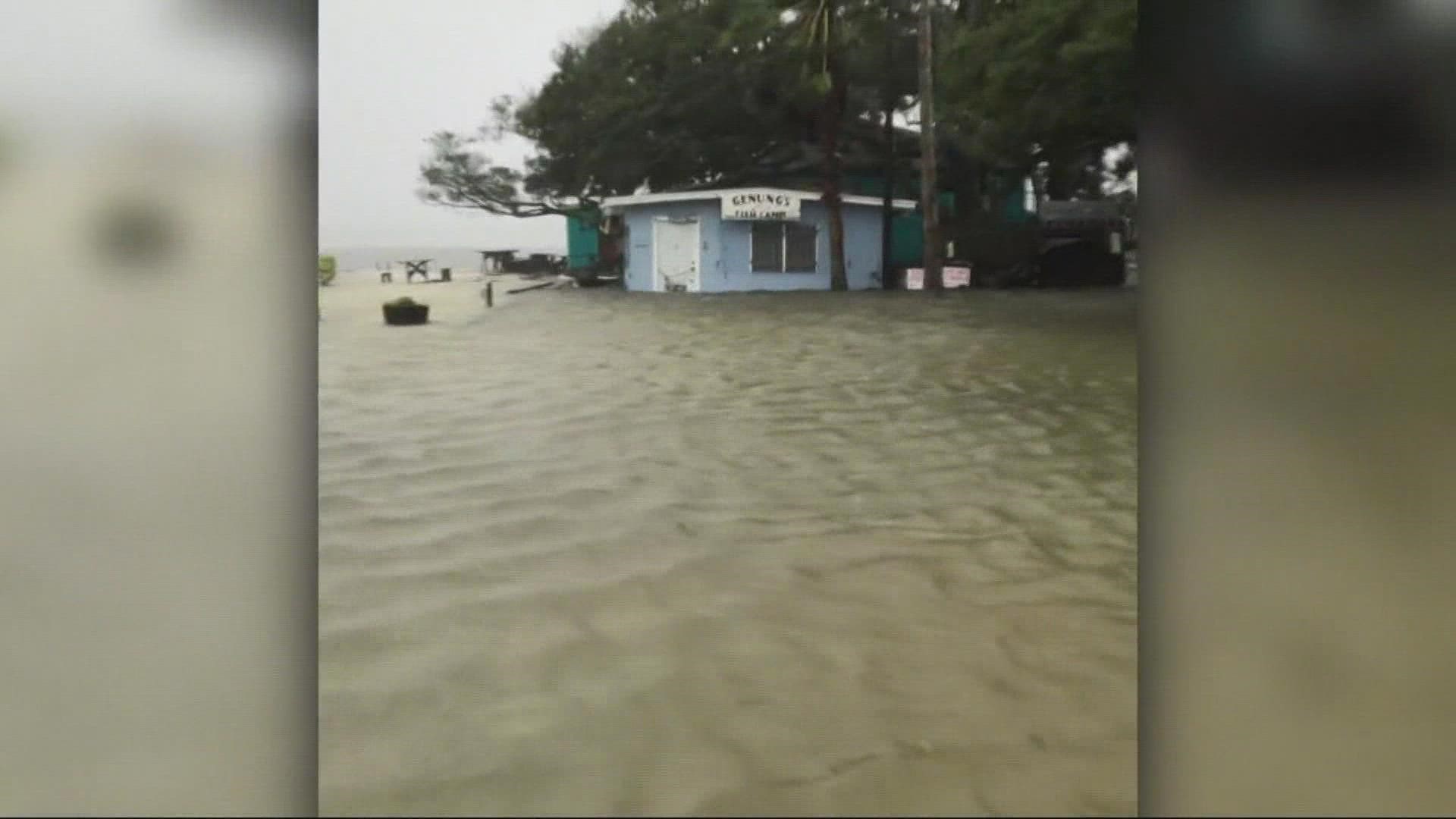 The owner took his boat through the neighborhood when water was at its highest in the area.