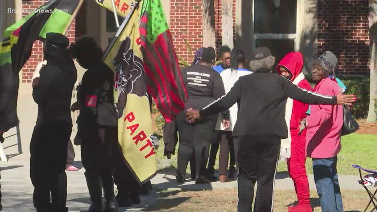Black Panthers chant outside courthouse as Ahmaud Arbery's killers are sentenced