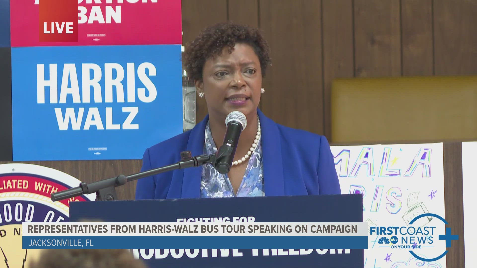 Representatives who spoke during the campaign event Wednesday include Florida Democratic Party Chair Nikki Fried, DNC Chair Jaime Harrison and Senator Tracie Davis.