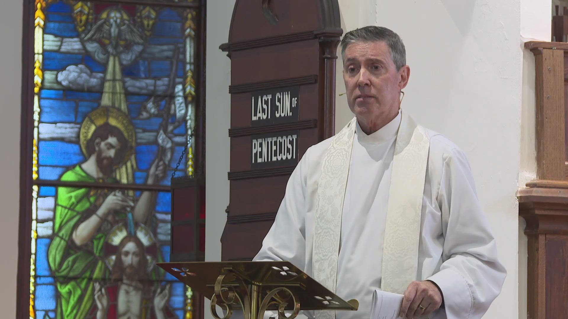 Father Matt Marino was stabbed in a random and unprovoked attack while waiting to have breakfast in downtown St. Augustine. On Sunday, he went back to church.