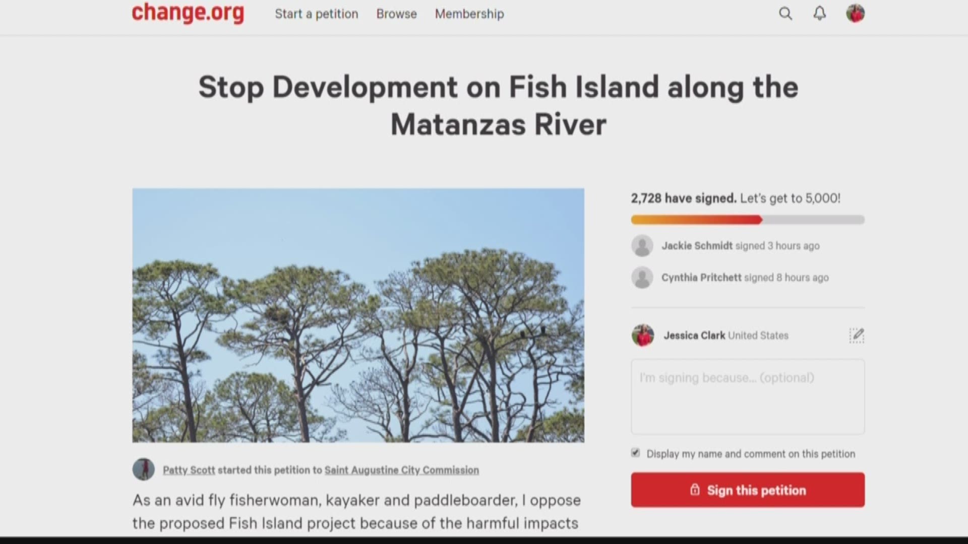 One woman likes the island and the Matanzas River it sits on so much, she started a petition to save Fish Island from becoming a subdivision.
