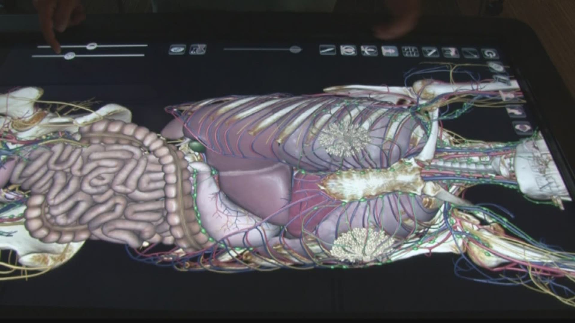 It's a virtual examination table called "anatomage" which is short for "anatomy image."