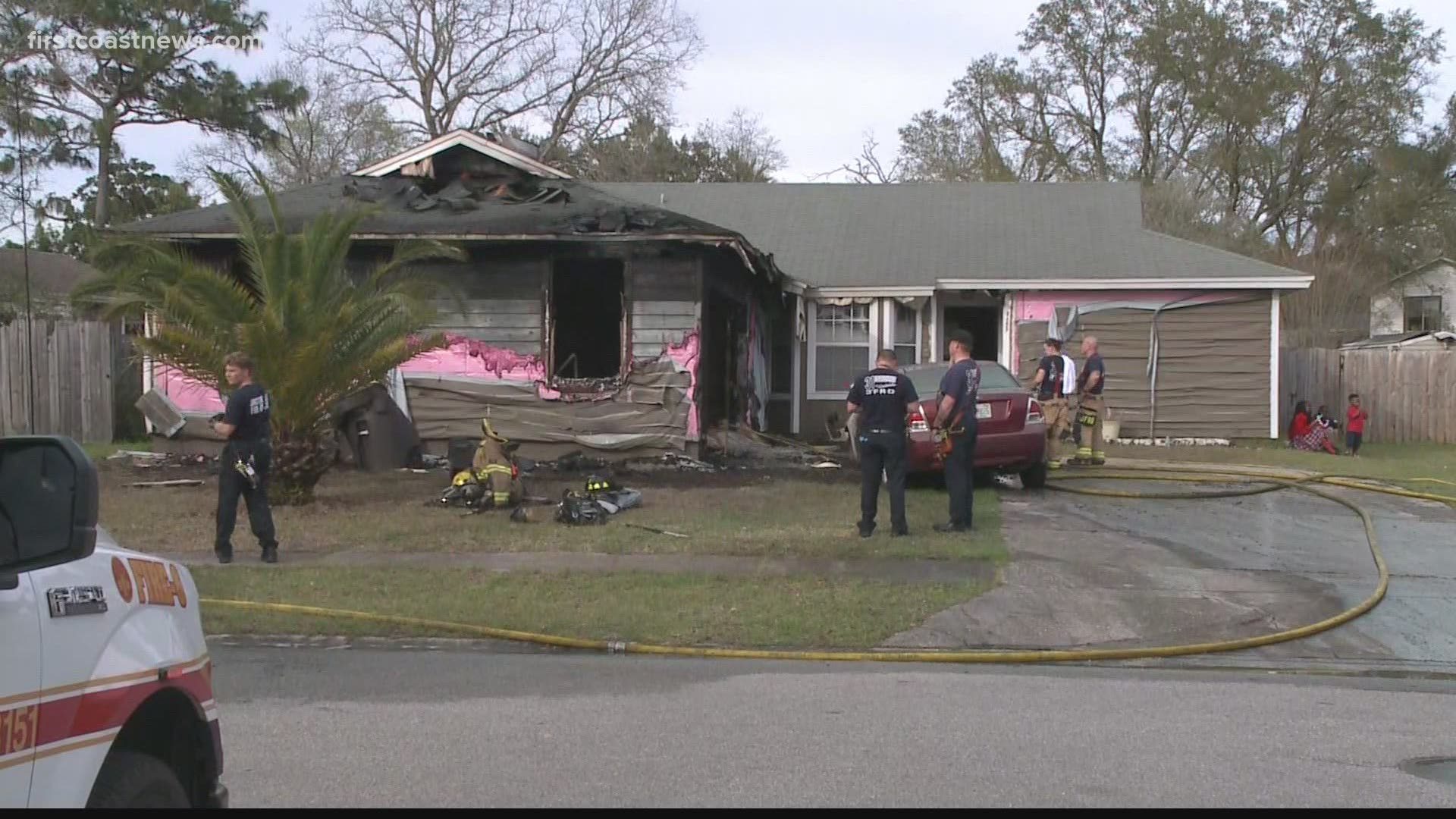 The Jacksonville Fire Rescue Department said the Red Cross is helping two adults and a child.