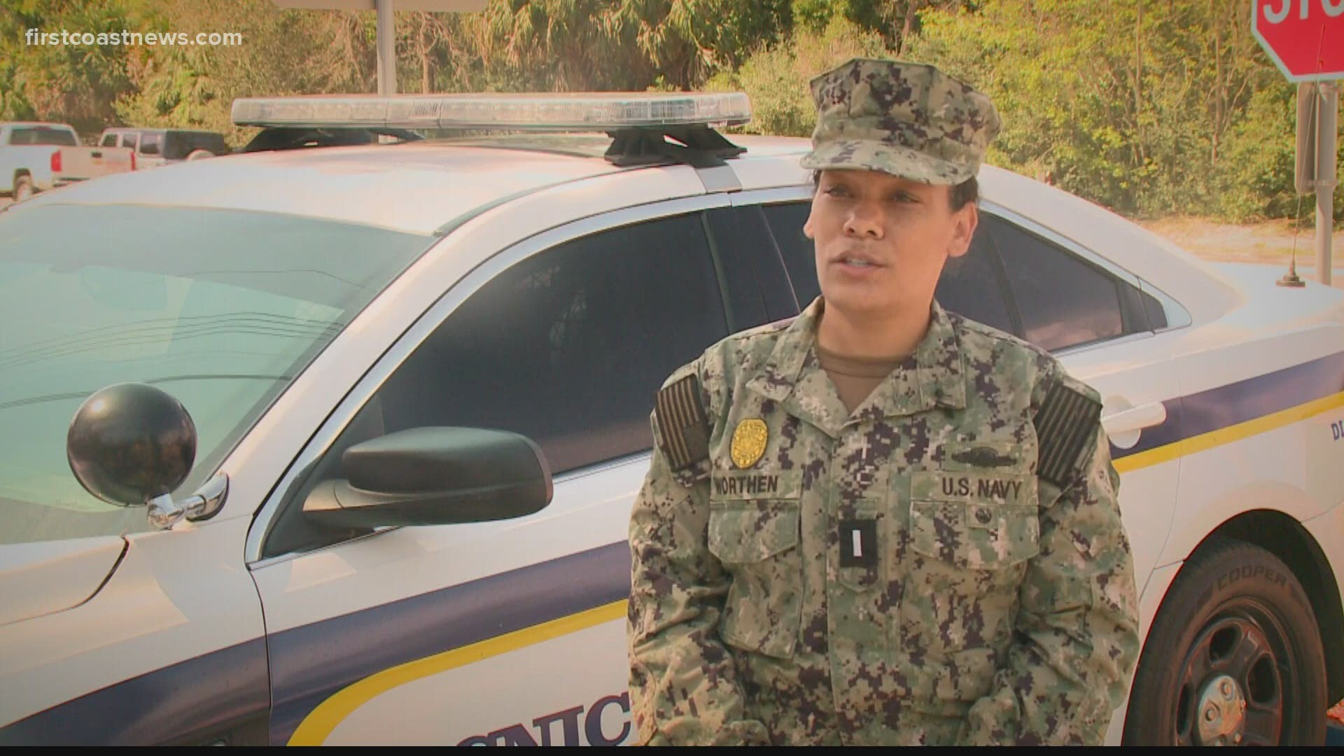 Lt. J.G. Aretha Worthen is in charge of security operations, the largest department at Naval Station Mayport.  She manages 240 people.
