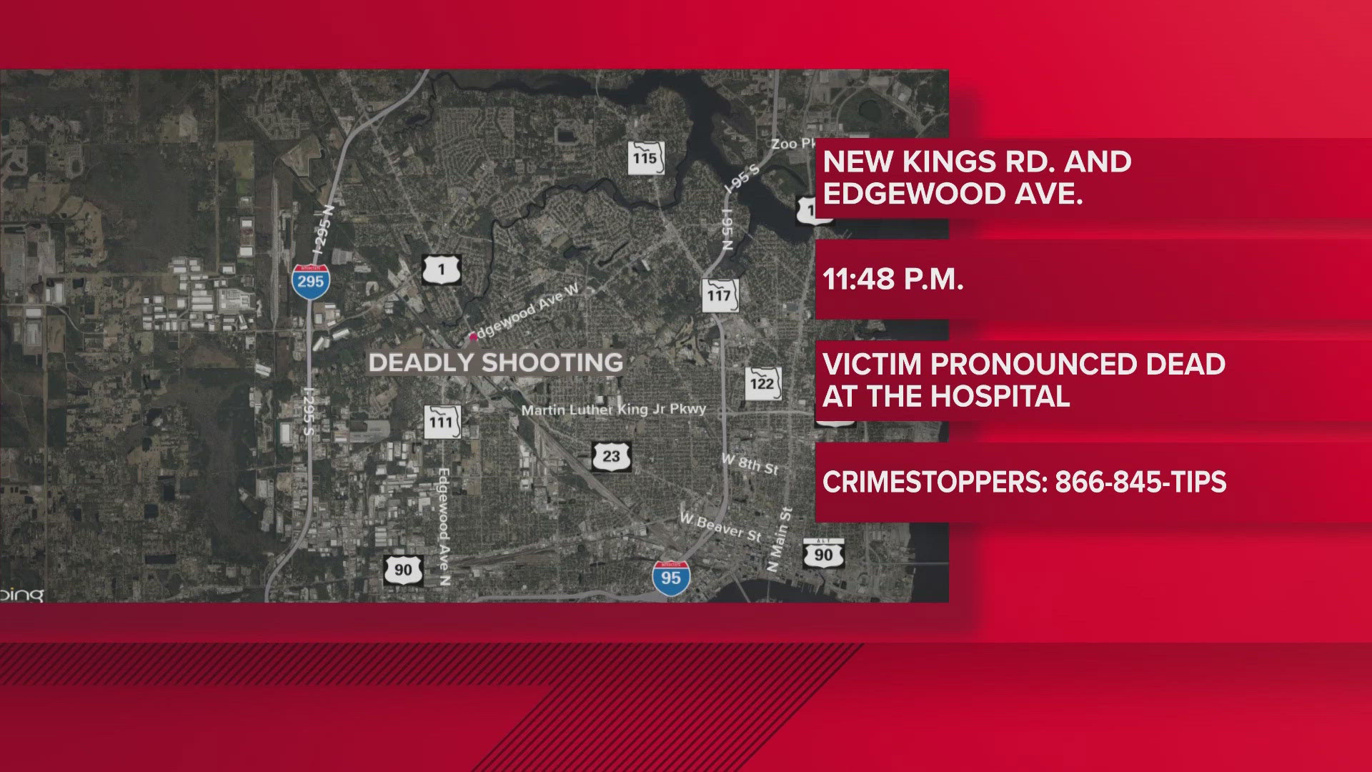 The Jacksonville Sheriff's Office says the man was found shot at the intersection of New Kings Road and Edgewood Avenue.