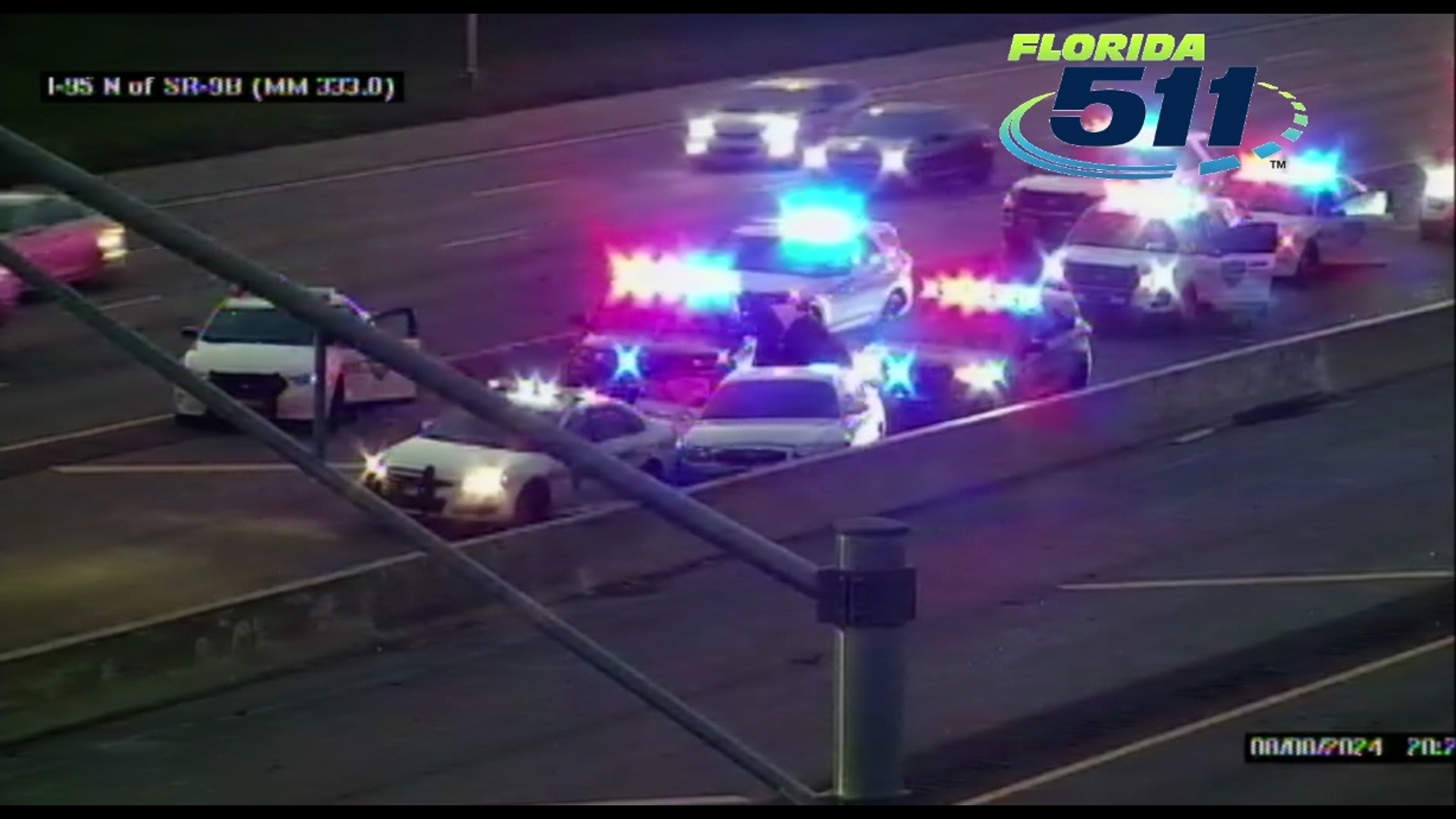 A pursuit of the vehicle preceded the patrol cars surrounding it near 9B on I-95.